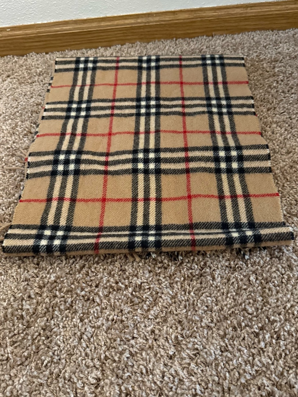 Burberry Classic Check Lambswool Scarf in Camel, Black & Red